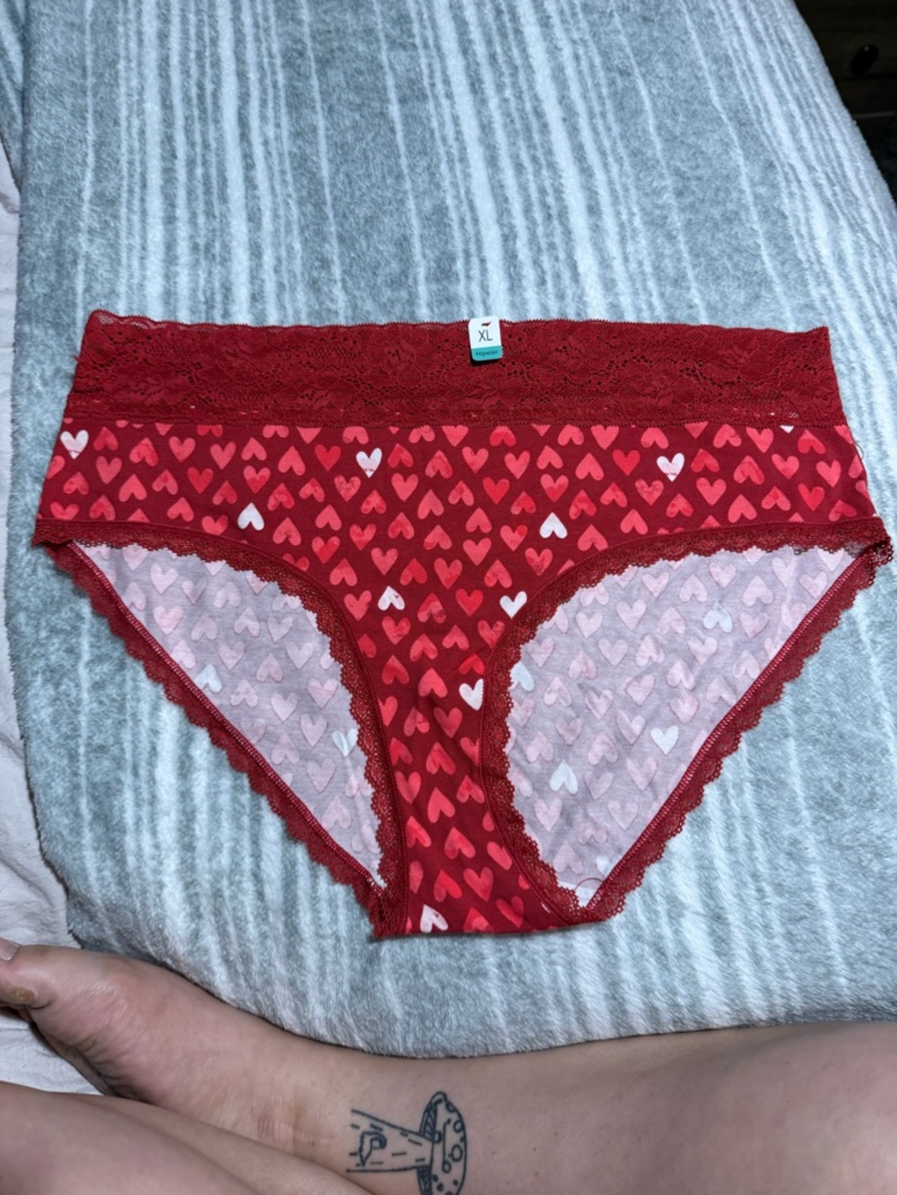 🌧️🦇Maurices Red Heart-Print Lace Hipster Panty